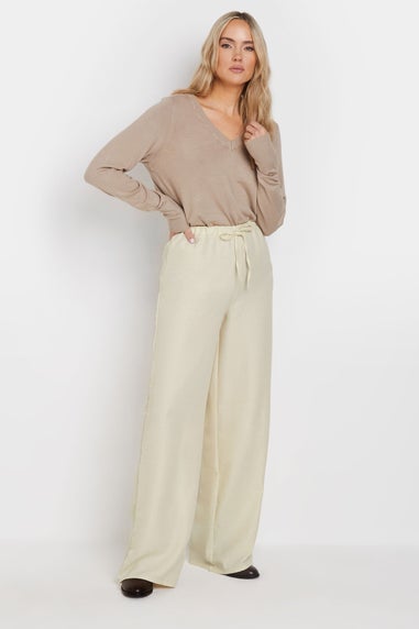 Long Tally Sally Cream Textured Wide Leg Trousers
