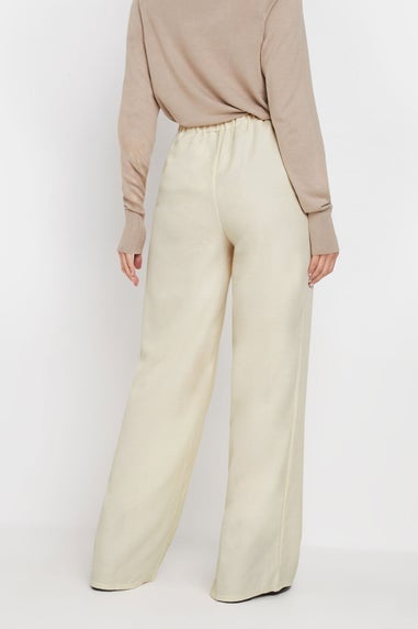 Long Tally Sally Cream Textured Wide Leg Trousers