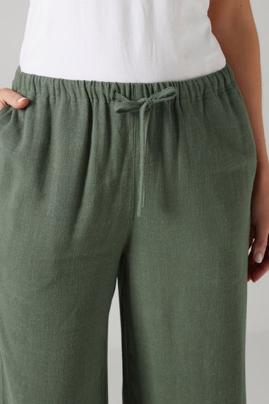 Long Tall Sally Green Linen Cropped Wide Leg Trousers