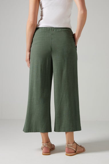 Long Tall Sally Green Linen Cropped Wide Leg Trousers