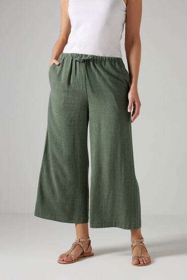 Long Tall Sally Green Linen Cropped Wide Leg Trousers