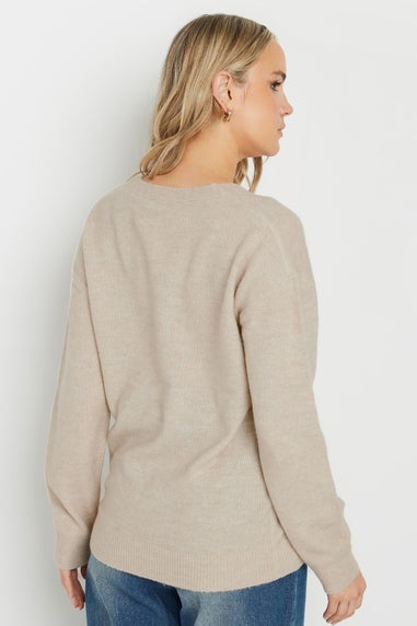 Long Tall Sally Natural Brown Knit Wrap Button Jumper