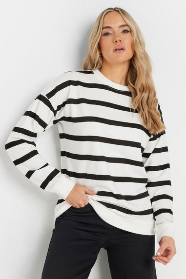 Long Tall Sally Ivory White Striped Button Sweatshirt