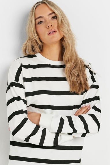 Long Tall Sally Ivory White Striped Button Sweatshirt