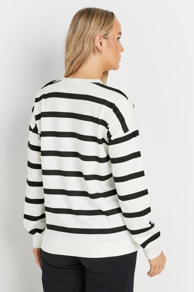 Long Tall Sally Ivory White Striped Button Sweatshirt