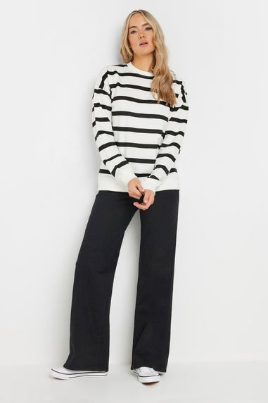 Long Tall Sally Ivory White Striped Button Sweatshirt