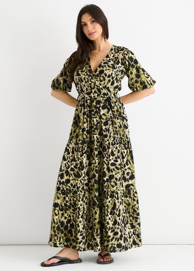 Gini London Green Animal Print Wrap Skater Midi Dress