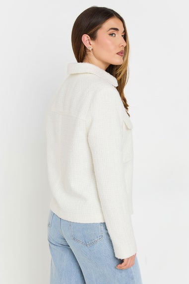 LTS Tall Ivory White Boucle Zip Bomber Jacket