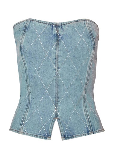 Quiz Blue Diamante Denim Corset Top