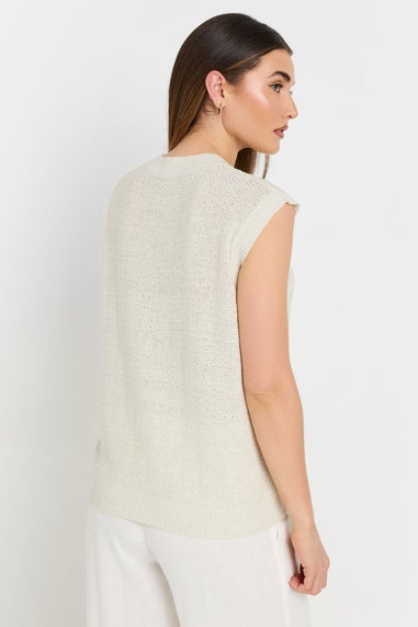 Long Tall Sally Ivory White Knitted Metallic Button Vest Top