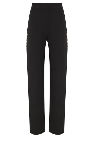 Long Tall Sally Black Leopard Print Stripe Trousers