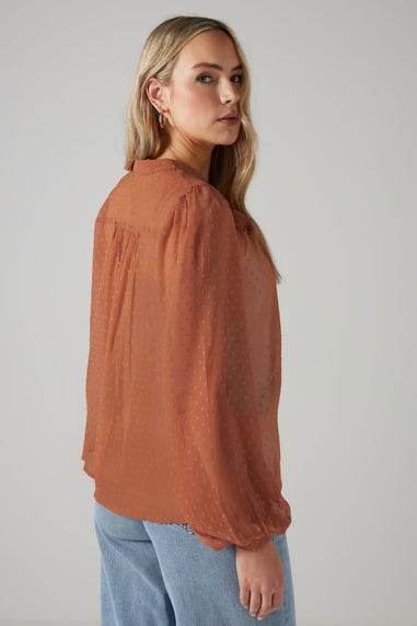 LTS Tall Coral Pink Sheer Dobby Frill Blouse