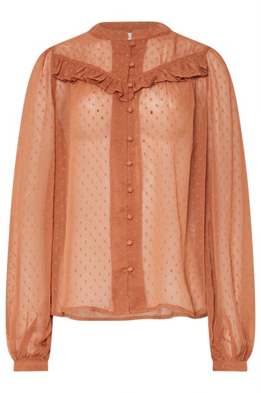 LTS Tall Coral Pink Sheer Dobby Frill Blouse