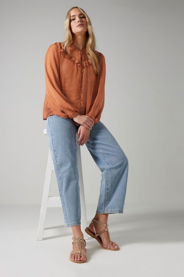 LTS Tall Coral Pink Sheer Dobby Frill Blouse