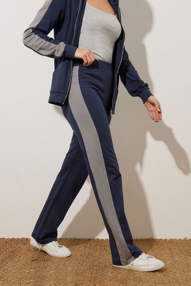 Long Tall Sally Navy Blue Side Stripe Fitted Straight Leg Joggers
