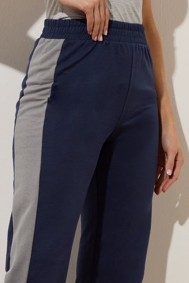 Long Tall Sally Navy Blue Side Stripe Fitted Straight Leg Joggers