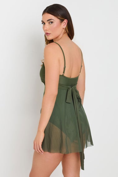 Long Tall Sally Khaki Green Mesh Skirted Wrap Swimsuit
