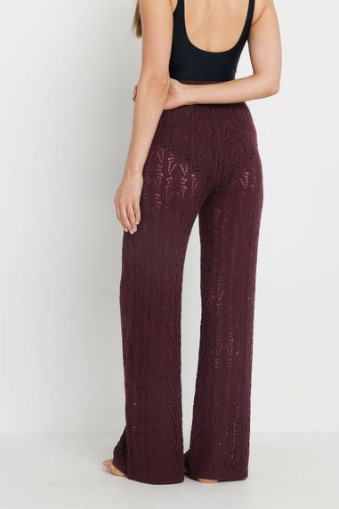 Long Tall Sally Dark Purple Pointelle Knit Wide Leg Trousers