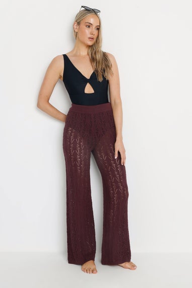 Long Tall Sally Dark Purple Pointelle Knit Wide Leg Trousers