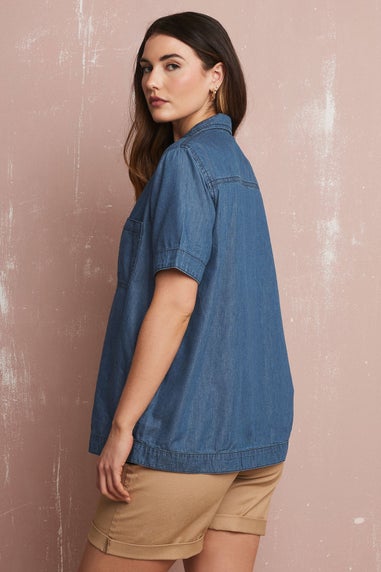 Long Tall Sally Blue Denim Pocket Collar Shirt