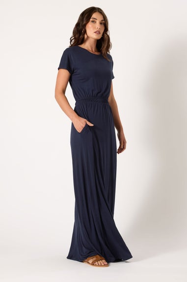 Long Tall Sally Navy Blue Shirred Waist Maxi Dress