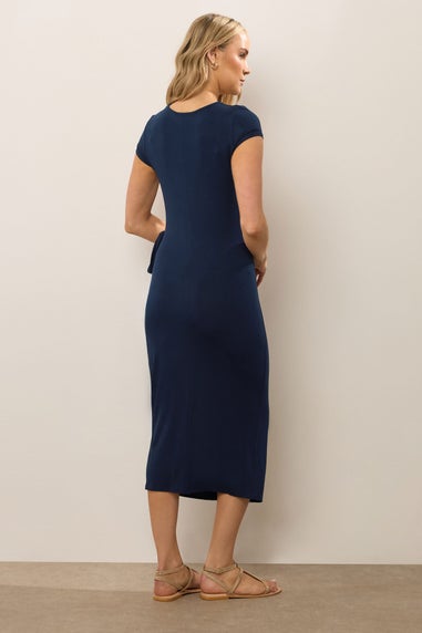 Long Tall Sally Navy Blue Ruched Tie Midi Dress