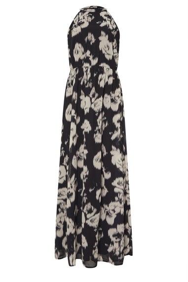 Long Tall Sally Black Chiffon Blurred Floral Halter Neck Dress