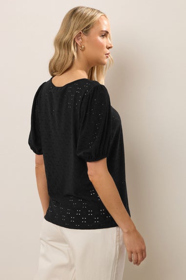 Long Tall Sally Black Broderie Puff Sleeve Top