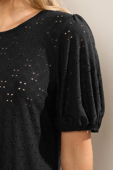 Long Tall Sally Black Broderie Puff Sleeve Top