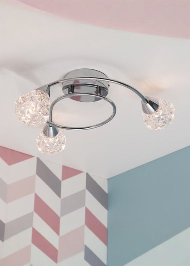 ValueLights Astley Chrome 3 Way Swirl Ceiling Light