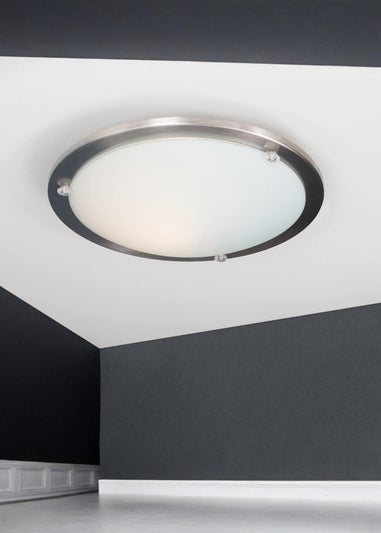 ValueLights Cymbal Brushed Chrome Frosted Glass Flush Ceiling Light