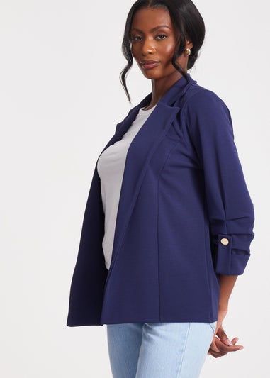 Quiz Navy Ruched Sleeve Blazer