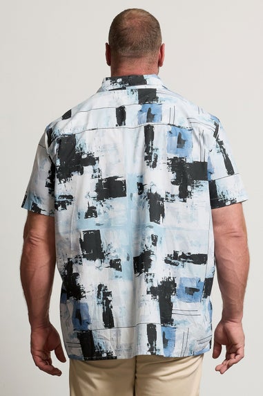 BadRhino Big & Tall Black & Blue Distressed Peached Short Sleeve Revere Collar Shirt