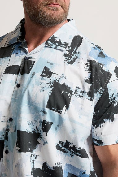 BadRhino Big & Tall Black & Blue Distressed Peached Short Sleeve Revere Collar Shirt