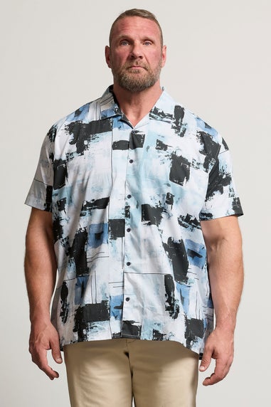 BadRhino Big & Tall Black & Blue Distressed Peached Short Sleeve Revere Collar Shirt