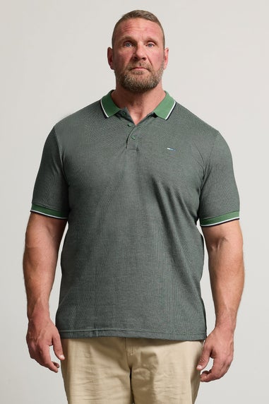 BadRhino Big & Tall Green Fine Stripe Tipped Polo Shirt
