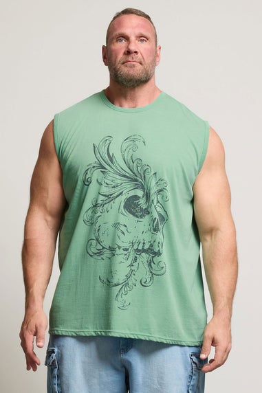 Skull Light Green Acid Wash Vest
