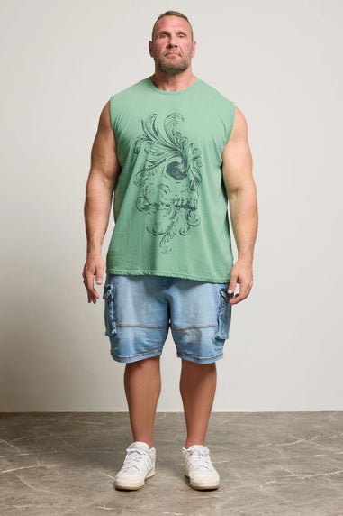 Skull Light Green Acid Wash Vest