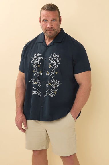 BadRhino Navy Blue Floral Embroidered Shirt