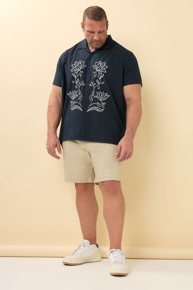 BadRhino Navy Blue Floral Embroidered Shirt