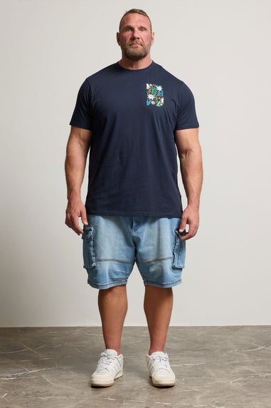 BadRhino Navy Blue Floral Print Graphic T-Shirt