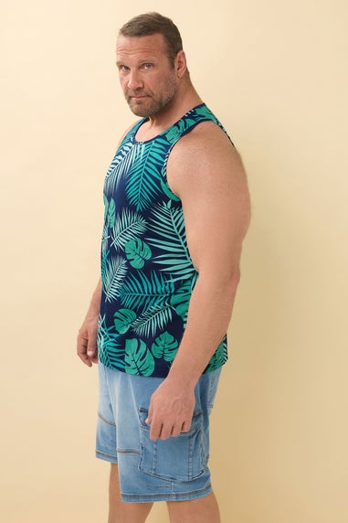 BadRhino Big & Tall Navy Blue Leaf Printed Vest
