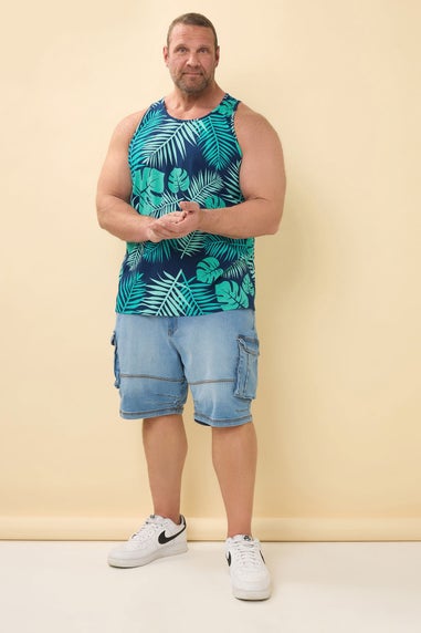 BadRhino Big & Tall Navy Blue Leaf Printed Vest