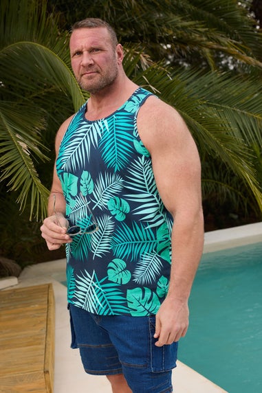 BadRhino Big & Tall Navy Blue Leaf Printed Vest