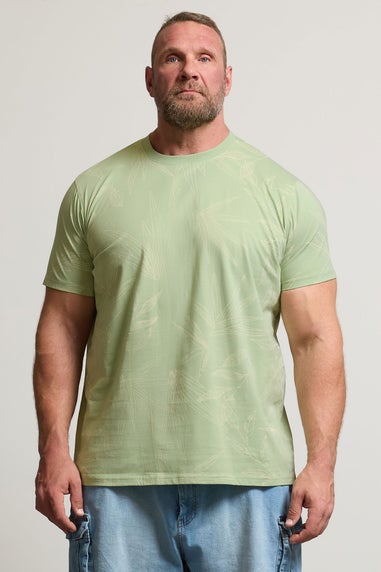 BadRhino Big & Tall Sage Green Leaf Printed T-Shirt