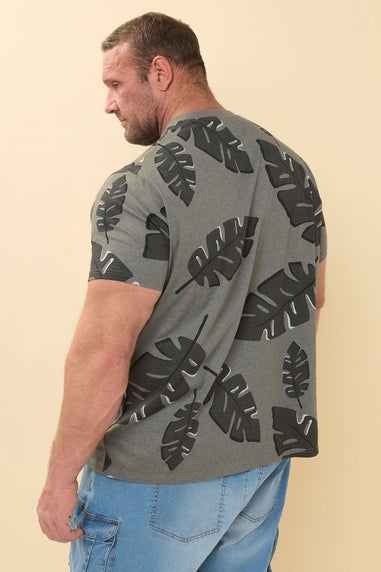 BadRhino Big & Tall Grey Palm Print Short Sleeve T-Shirt