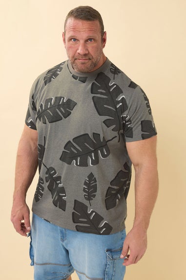 BadRhino Big & Tall Grey Palm Print Short Sleeve T-Shirt