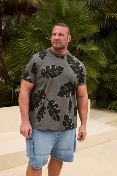 BadRhino Big & Tall Grey Palm Print Short Sleeve T-Shirt