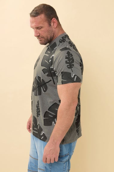 BadRhino Big & Tall Grey Palm Print Short Sleeve T-Shirt
