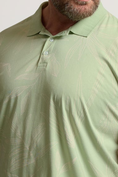 BadRhino Big & Tall Sage Green Leaf Print Polo Shirt
